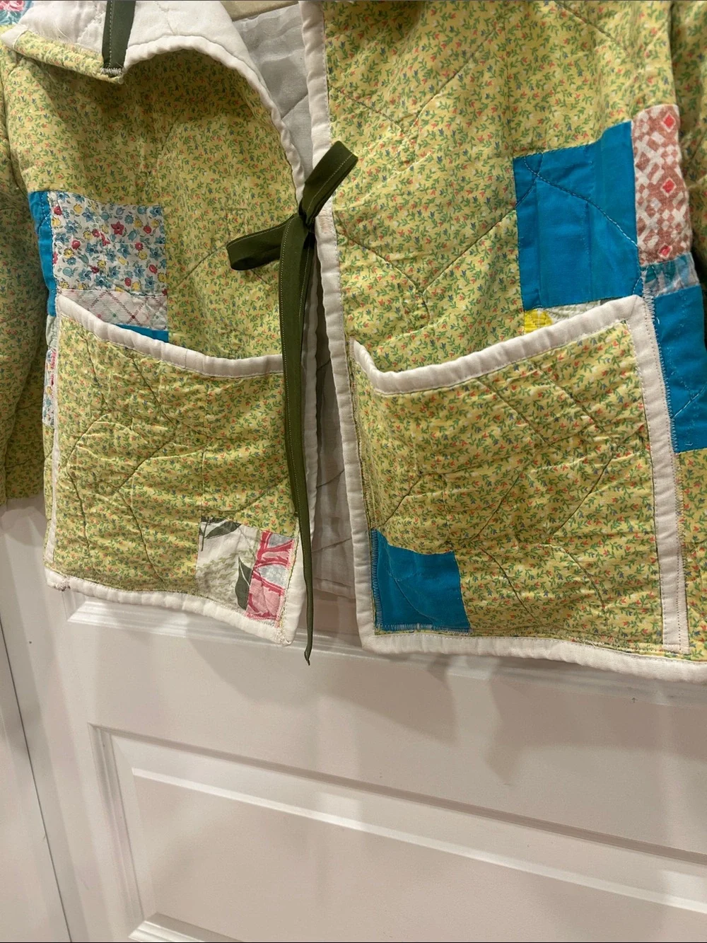 Vintage quilt jacket patchwork handmade 4t/5t Jacket in Green with Blue Accents